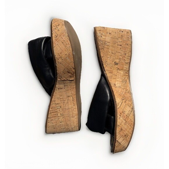Sam Edelman Ramsey Black Sandals Womens Size 7.5 M Leather Upper Wedge Cork Heel - Picture 5 of 10